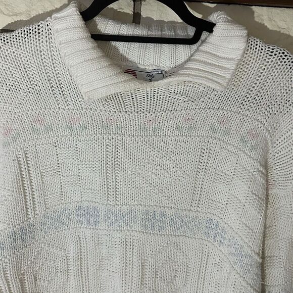 Isle Of Cotton Women’s Knit Sweater Size Large Tulips Flowers Made In USA Granny - Picture 3 of 7